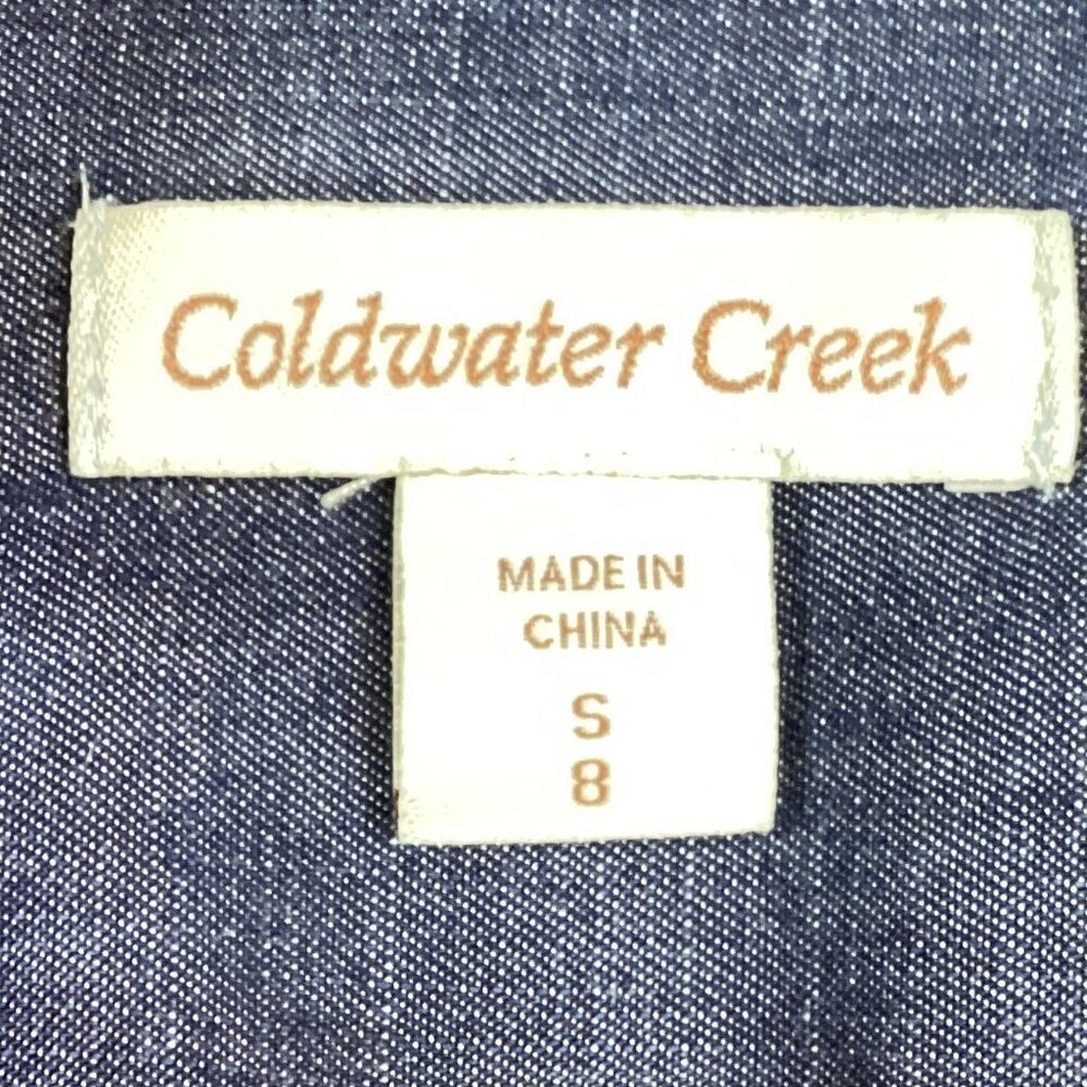 Coldwater Creek Dark‎ Blue Chambray Button-Up Tunic Top Sz S/8 Tencel #321B - Picture 6 of 8